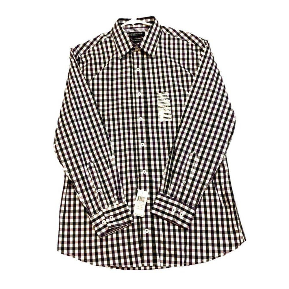 NWT Nick Graham Stretch Modern Fit M purple gingham long Sleeve button up